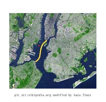 The route of the Staten Island Ferry