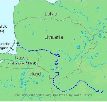 Map hihglighting Neman River with English labels