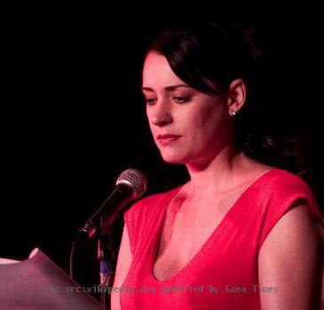 Paget Brewster performing at the Thrilling Adventure and Supernatural Suspense Hour comedy radio show.