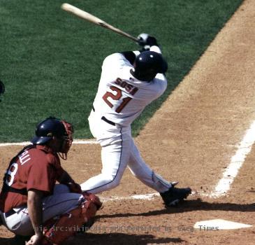 Sammy Sosa taking one of his famous mighty swings, Spring Training 2005.