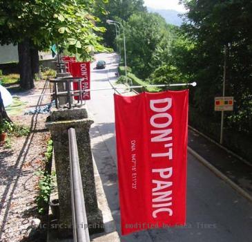 From Wikipedia "towel day - Towels with a silkscreen print as hommage to Douglas Adams. Next to the words