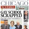 Front Page of the Chicago Sun Times Tabloid style