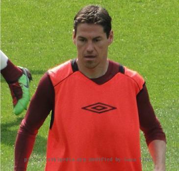 West Ham player Guillermo Franco warming-up before their 3-2 home win at Boleyn Ground