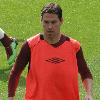 West Ham player Guillermo Franco warming-up before their 3-2 home win at Boleyn Ground