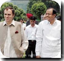 Union Home Minister P Chidambaram with Chief Minister Omar Abdullah in Srinagar