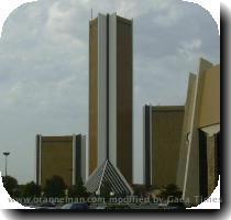 And finally  here s the building that Elissa called  The Death Star   Pretty wild  huh  Now  let s play a game called  Guess the Decade   Can anyone guess what decade ORU s architecture dates from  Do I hear the 1960s  Yes  you ve got it  After eating a nice