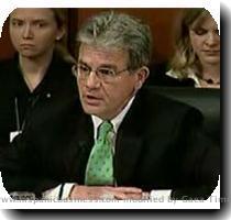 Sen  Tom Coburn  R Okla   dropped a bombshell at the hearing Thursday  asking for Alberto Gonzales  resignation