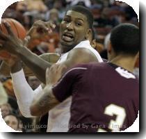 <p>Texas  Dexter Pittman fights for room in the paint against Texas State during an NCAA college basketball game in Austin  Texas  on Saturday  Dec  12  2009  Texas won 87 54  < p>