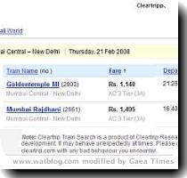 a beta launch of Cleartrip s New Train Search on www cleartrip com trains   This facility will enable the users to search train route and compare fares of most of the trains in India  We were informed about this by Naina Rastogi from Cleartrip com  She said   The Cleartrip train search features our trademark simplicity and some unique features like blazing fast search