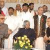 Awardees President Dr A P J  Abdul Kalam  Ram Niwas Mirdha  Chairman Sangeet Natak Akademi  and K N  Panikkar  Vice Chairman  Sangeet Natak Akademi with some of the Sangeet Natak