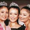 Winners of  Sananda Tilottama 2007  beauty contest   Karishma Pradhan  centre   first runner up Debjanee Chakrabarty  left  and second runner up Dimpy Ganguly  strike a