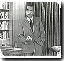 1952  about 40 percent of the nation s homes had television sets and about 80 percent had radios  It would be one of the first political uses of television to appeal directly to the populace  Nixon standing in his studio made office during his Sept 1952  Checkers  speech  In the speech  Nixon sat a desk  with his wife Pat nearby  seated in a parlor chair  The camera focused