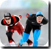 <p>Trevor Marsicano of the US  right  and Denny Morrison of Canada  left  skate during the men s 5 000 meter speed skating race at the Richmond Olympic Oval at the Vancouver 2010 Olympics in Vancouver  British Columbia  Saturday  Feb  13  2010  < p>