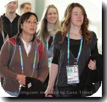 <p>Speedskater Clara Hughes  right  of Winnipeg  Man   and Kristina Groves  centre rear  of Ottawa  Ont   walk with national team coach Xiuli Wang  left  as they arrive at Vancouver International Airport in Richmond  Britsh Columbia  Canada for the Vancouver Winter Olympics on Friday  Feb  5  2010  < p>