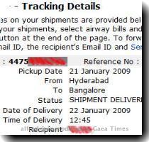 Enter the tracking number on bluedart s page to see the details