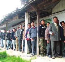 Gorkha Janmukti Morcha President Bimal Gurung standing on a queue waiting for his turn to cast his vote  Photo by Himalaya Darpan Dawa Narbula waiting to cast his vote in Darjeeling  Photo by Himalaya Darpan Posted in