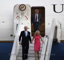 <p>U S  Vice President Joe Biden and his wife Jill arrive at Marka Airport in Amman March 11  2010  REUTERS Majed Jaber< p>