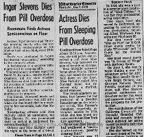 comments about Inger s passing will be limited  out of respect for her family  More Info  The report of Inger s passing as printed in The Los Angeles Times from Friday  May 1  1970  Immediately after her death  Ike stepped forward and identified himself at the Coroner s office as her husband to claim the body and the estate  A small memorial service was held in private