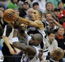 Caron Butler and Gilbert Arenas help up Andray Blatche after a foul  Toni L  Sandys The Washington Post San Antonio Spurs guard George Hill steals a rebound from Wizards forward Antawn Jamison  Toni L  Sandys The Washington Post