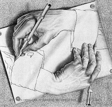 Nude Slipping On A Banana Peel M C  Escher  Drawing Hands Drawing Hands Gets the Finger