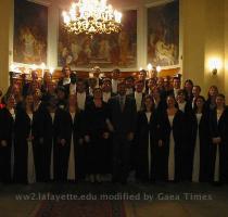 big   cold Kaarli Church   Look at the order picture again  and notice how we sort of echo the painting behind us  Photo op at the Kaarli Church with Ambassador Joseph DeThomas   who grew up in Easton  Pennsylvania  Singing along with ancient Estonian