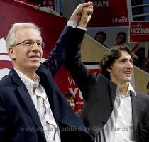 CBC News St�phane Dion and Montreal Papineau candidate Justin Trudeau campaigned together in Vancouver on Tuesday   CBC Liberal Leader St�phane Dion was in Vancouver Tuesday  trying to boost