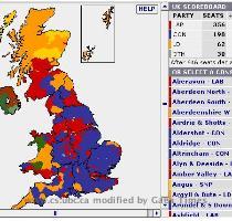 the legend   yet they are missing  The color scheme used to mark the map means that we can see which party won each area  but not by how much  so some information is lost here as well