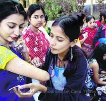 Photo  Mohammed Yousuf COLOURFUL FARE  A student getting a tattoo done during La Fiesta at St  Francis College for Women  Photo  Mohammed Yousuf