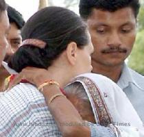 Royal touch Congress president Sonia Gandhi during a visit to her constituency at Sudhauli Block in Rae Bareily on Tuesday  Photo by  PTI