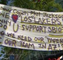 Immigration activists gather outside Staples Center in response to comments by Lakers coach Phil Jackson  Immigration activists gather outside Staples Center in response to comments by Lakers coach Phil Jackson