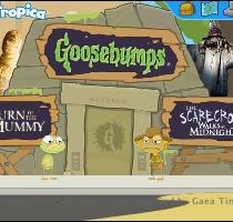 go read a Goosebumps book instead      Ready for some Goosebumps  Take the blimp to any of the 8 islands and run to the right edge of Main Street  and you should find something like this  Enter if you dare    You dared  didn t you  I ll explain what s inside so you don t get lost and scared