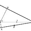 looking for  But I promised nine points  not just six  So consider the next diagram  in which the three altitudes  and thus the orthocenter O are drawn  I ll explain points X and Y below  Since 3 points completely determine a circle  the three feet of the altitudes of any triangle must be on its nine point circle  and that circle must thus contain the three midpoints of