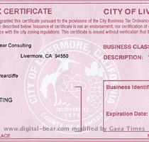 Digital Bear Consulting is a licensed business in the City of Livermore  California  USA   License  970338