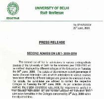 etc  Here  we have provided year wise cut off lists of Delhi University  The cut off lists for the year 2009 10 will be available on this page  once the colleges release their lists  SECOND CUT OFF LIST 2009 Arts and Commerce Courses Cut Off List 2009