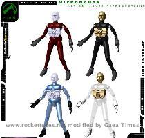 The black and gold Time Traveler is my favorite of the new color schemes  These renders also feature one of his two new cyber module breastplates designed by Dave Waugh  The color models for the Series 1 set of Time Travelers  Note that these pre viz models used a generic bald head as a stand in