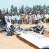 The remains of the Cessna single engine aircraft  which crashed at Jakkur airbase near Bangalore on Saturday  All the four persons on board  including actress