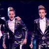 Pineapple head  John and Edward Grimes perform Under Pressure as Calvin Harris storms the stage