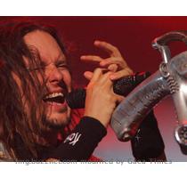 Jonathan Davis   Where else will you find a naked robot statue attached to a mic