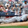 Cleveland pitcher Huff hit in head by A Rod liner