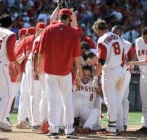 <p>Kendry Morales  8 of the Los Angeles Angels reacts to his injury on his way to home plate after his grand slam homerun  Morales was stretchered off the field after the Angels completed a 5 1 victory over Seattle  having broken a 1 1 deadlock with his grand slam < p>