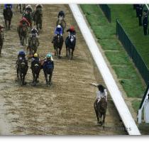 A tiny  scrappy  51 1 long shot ran away from the field to win the  Run for the Roses  yesterday  giving its eclectic jockey and everyman trainer the second biggest upset in Kentucky Derby