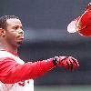 Ken Griffey  Jr  throws his batting helmet after making an out in the first inning   Michael E  Keating photo