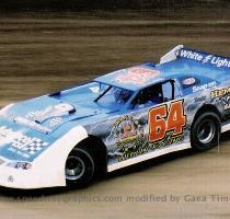 The Shark  Shawn Harker  His Open Late Model has wrapped sides and separate hood graphics  Marshall Wiblin of Charleston  WV  Wrapped sides and printed roof number   White Lightning  is appropriate for this Lazer G2 chassis