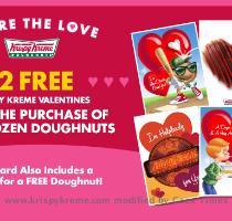 Not all Krispy Kreme locations are participating in  Share the Love   But the one on Bragg Boulevard is participating in the deal that runs through Feb  14  You buy a dozen doughnuts and you get a dozen Krispy Kreme Valentine s Day cards  Each card comes with a coupon for a free doughnut  So  basically  you are