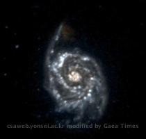 GALEX took this image of the spiral galaxy Messier 51 on June 19 and 20  2003  Messier 51 is located 27 million light years from Earth  Due to a lack of star