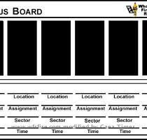 assignments  Accommodates up to six PASSPORTS attached with Velcro? and an area to write location  assignment  time and sector  Combined with PASSPORTS these form Level II Accountability  WFR s SCBA Board  A 11  x 17  white Lexan board used to track personnel in and out of the hazardous area  Combined with Name Tags this system tracks 2 18 members accounting for SCBA