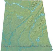 This Alabama map page features a relief map of Alabama  Alabama s highest mountain is Cheaha Mountain  whose peak is 2 407 feet above sea level  The largest lake in