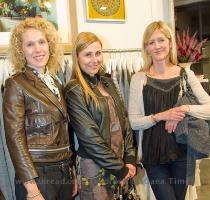 At the launch party  Sarah Giltrap and friends Juliet Bates of Showroom 22 is a huge cashmere devotee  She wears the To Sir With Love Pink Spencer  $559  with a black twenty seven names skirt and a Karen Walker skull on a rope