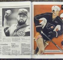 <p>A poster in a Tuesday  June 8  2010  edition of the Chicago Tribune shows Philadelphia Flyers  Chris Pronger in a skirt  The headline declares   Chrissy Pronger  Looks like Tarzan  skates like Jane   Pronger has been an antagonizing force in the Stanley Cup finals against the Chicago Blackhawks  but he had the worst game of his career Sunday night when the Flyers lost 7 4     NO SALES   < p>