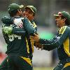 Shahzaib Hasan of Pakistan is congratulated by his team mates after taking the wicket of Tillakaratne Dilshan of Sri Lanka during the ICC World Twenty20 Final between Pakistan and Sri Lanka at